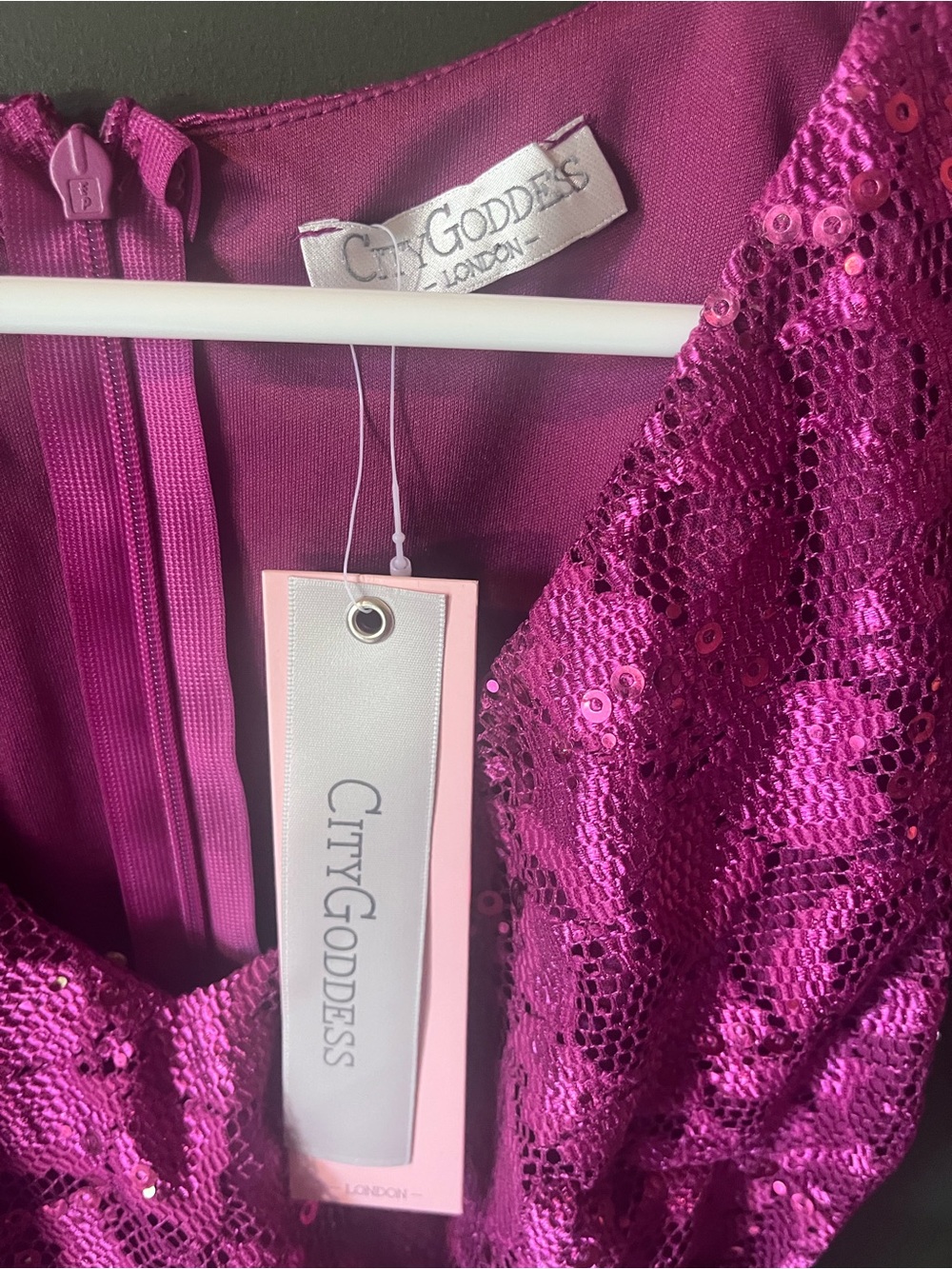 Goddess Fuchsia Lace Midi Dress with V-Neck - Picture 2 of 11